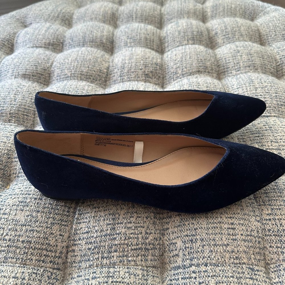 a new day Hillary Sweetheart Blue Velvet Pointed Toe Ballet Flats